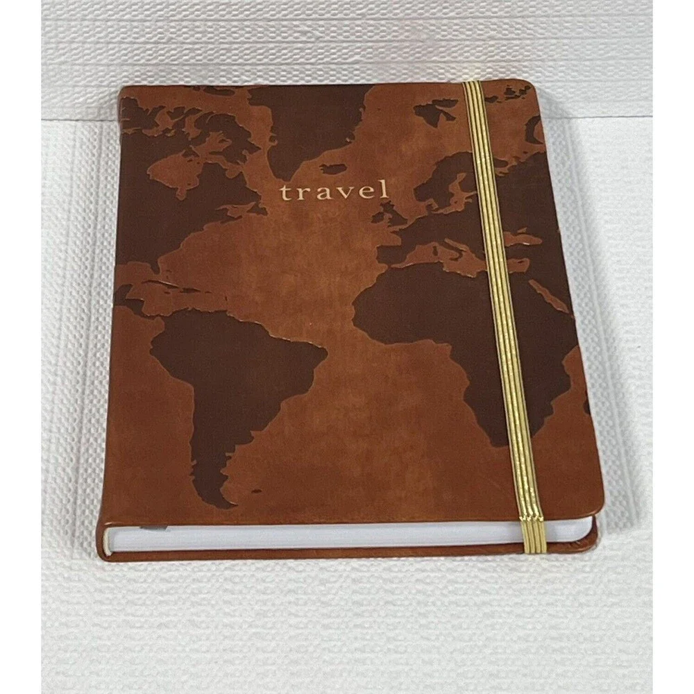 Eccolo TRAVEL Faux Leather Lined Hardcover Journal Notebook Brown Embossed